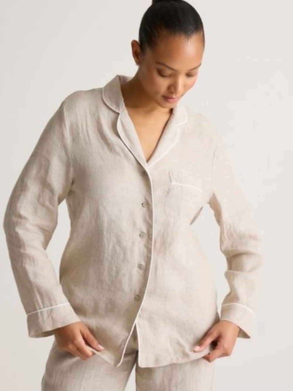 Quince European Linen Long Sleeve Pajama Top XS in Flax